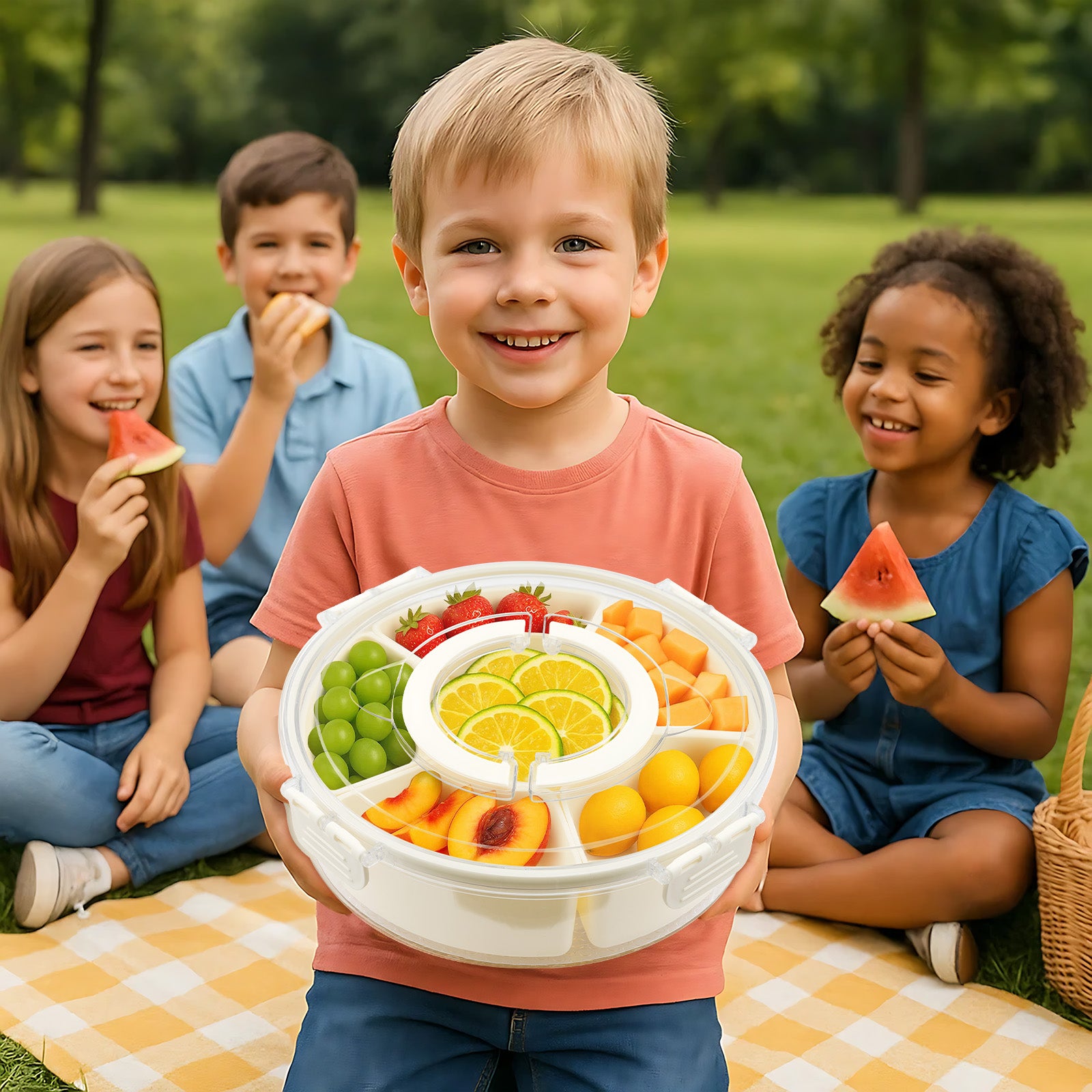 Premium Snack-Karussell mit 6 Fächern – Drehbarer Party-Organizer mit transparentem Deckel