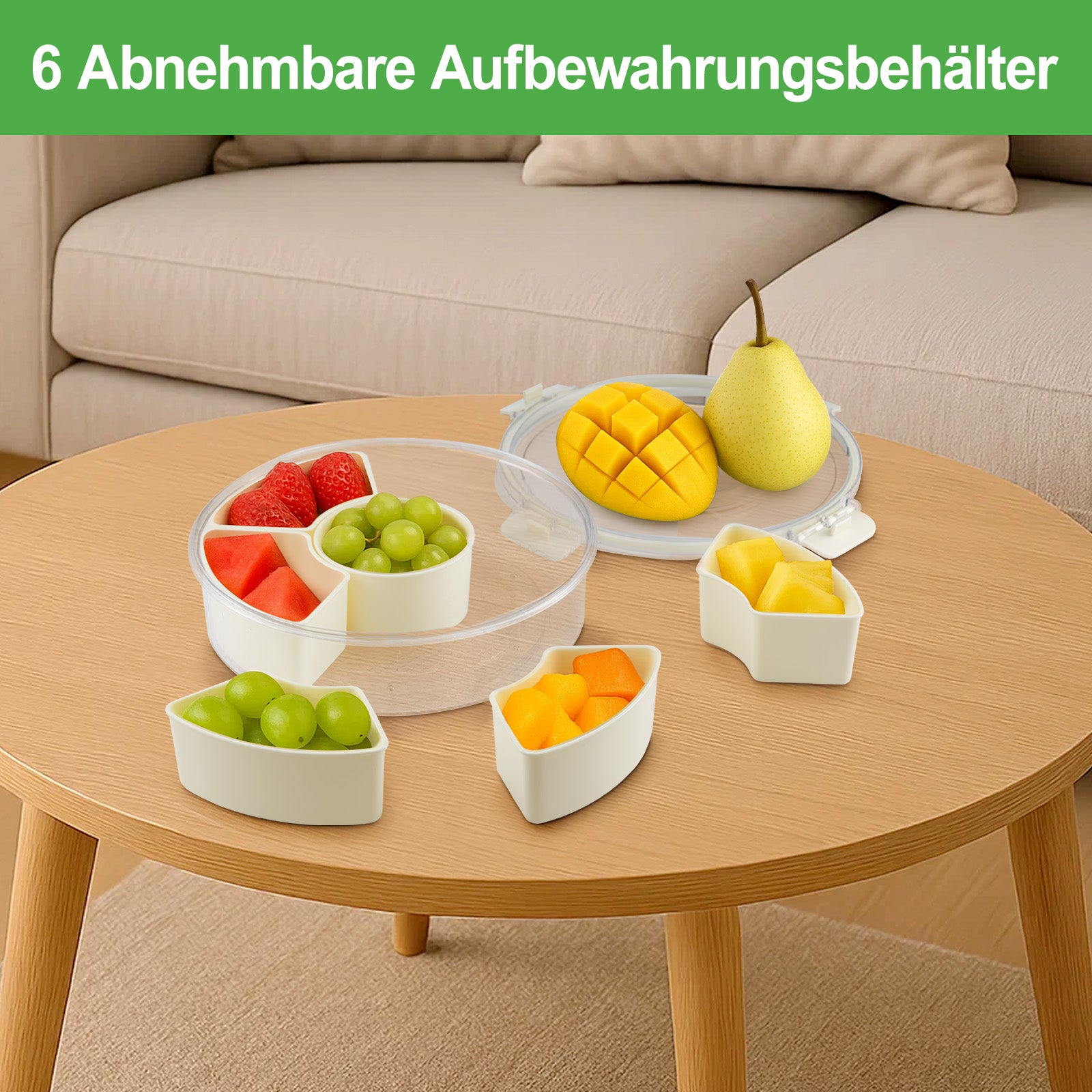 Premium Snack-Karussell mit 6 Fächern – Drehbarer Party-Organizer mit transparentem Deckel
