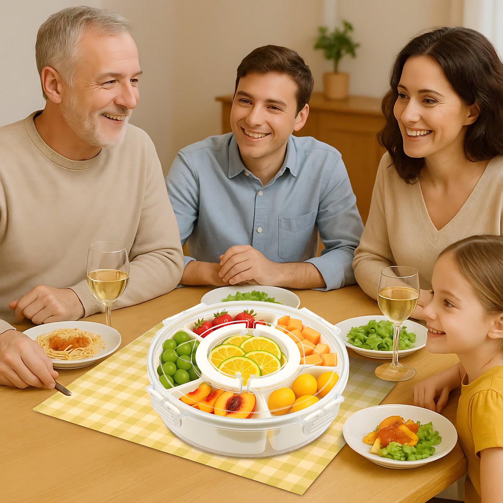 Premium Snack-Karussell mit 6 Fächern – Drehbarer Party-Organizer mit transparentem Deckel