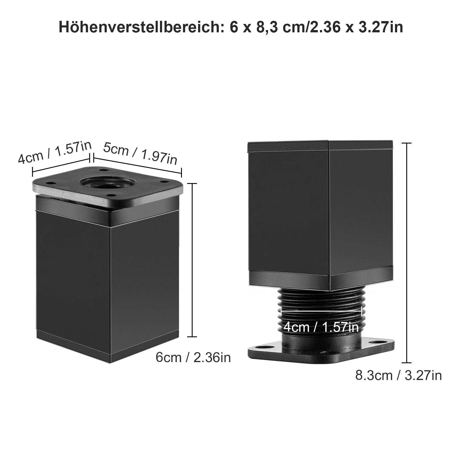 Design Möbelfüße Quadratisch – Höhenverstellbar & Robust - 4 Stücke