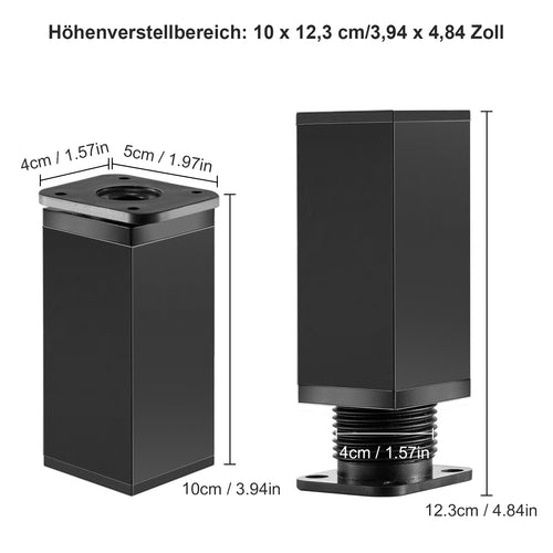 Design Möbelfüße Quadratisch – Höhenverstellbar & Robust - 4 Stücke