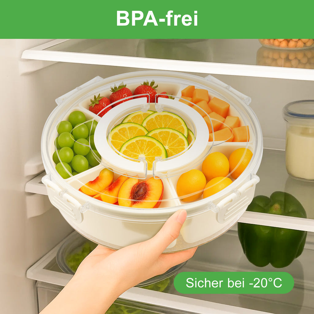 Premium Snack-Karussell mit 6 Fächern – Drehbarer Party-Organizer mit transparentem Deckel