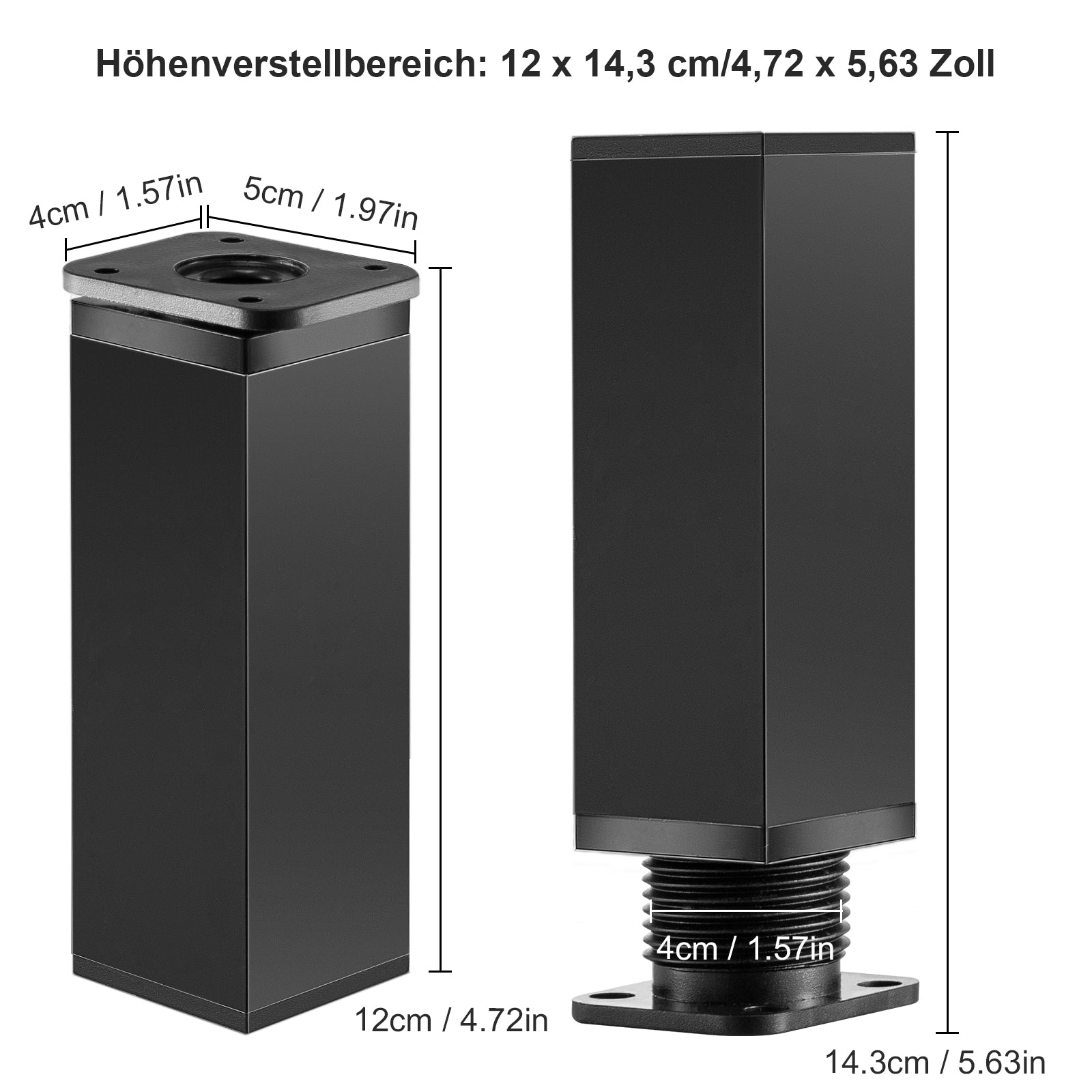 Design Möbelfüße Quadratisch – Höhenverstellbar & Robust - 4 Stücke
