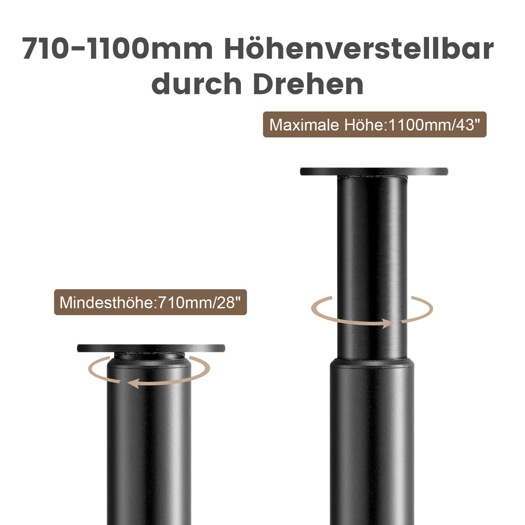 1 Stück Teleskop-Tischbein Schwarz (71–110 cm) – Höhenverstellbar & Extra Stabil (Ø 60 mm)