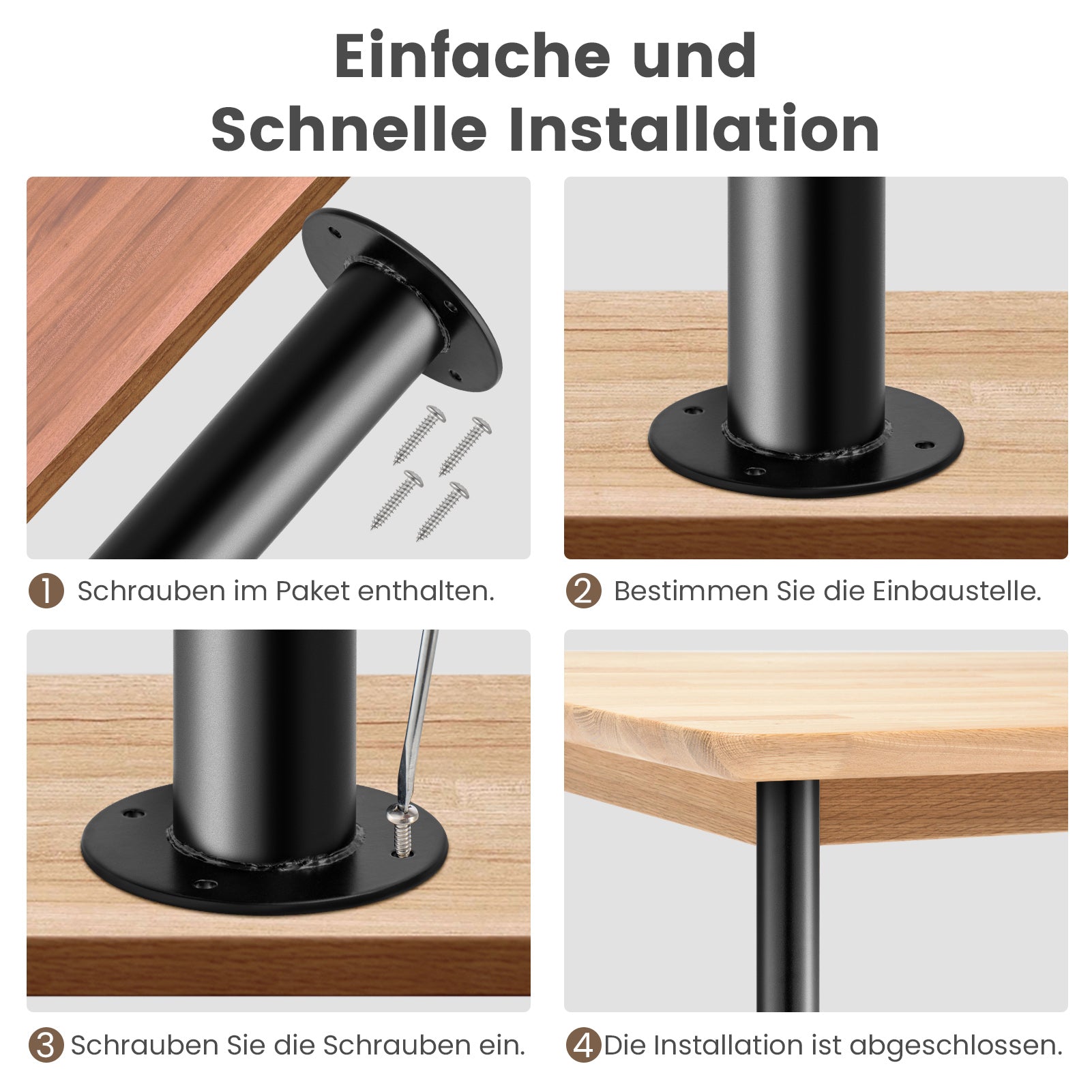 1 Stück Teleskop-Tischbein Schwarz (71–110 cm) – Höhenverstellbar & Extra Stabil (Ø 60 mm)