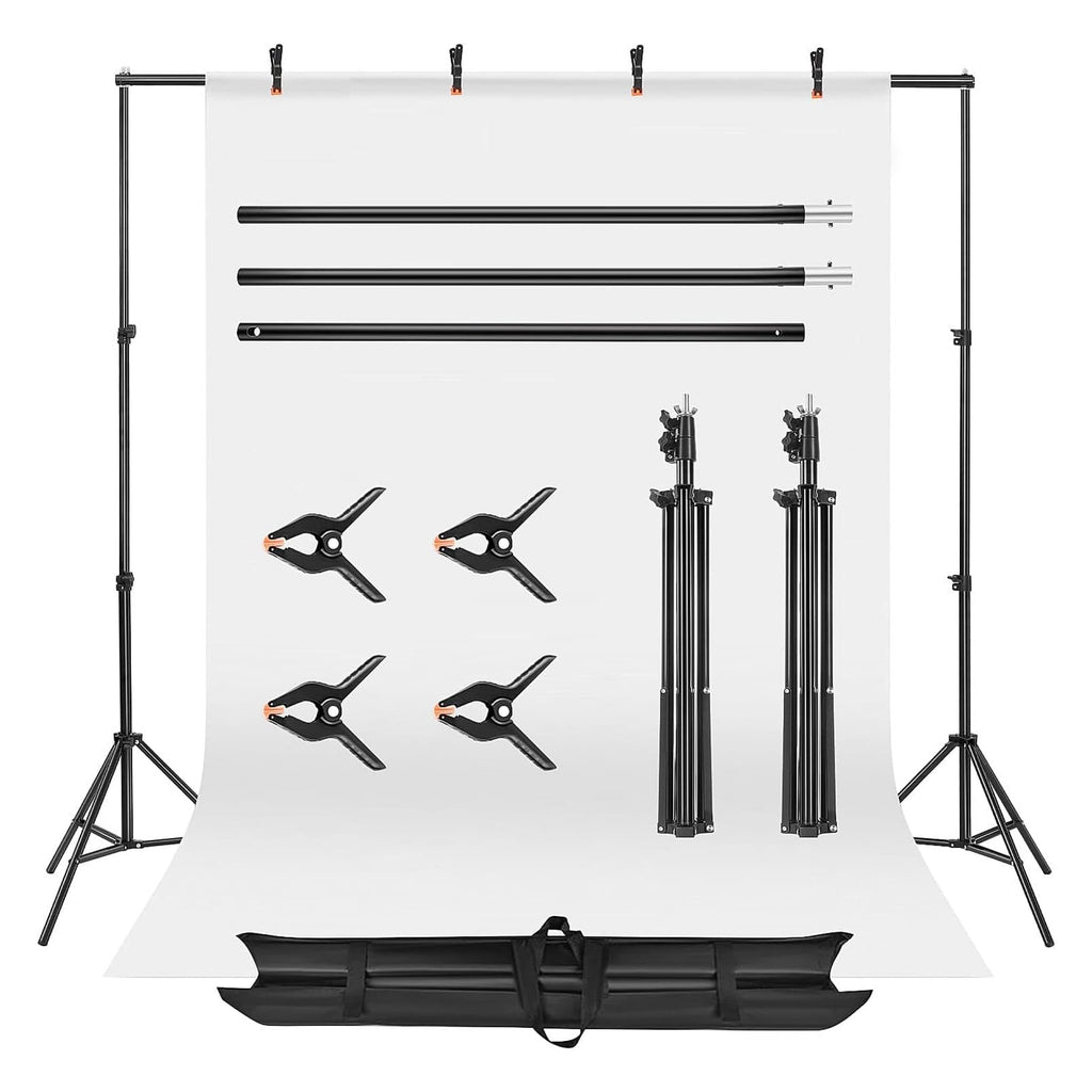 Profi Hintergrundsystem Set (2 x 2m) – Verstellbarer Fotoständer inkl. Stoff, Klemmen & Tragetasche