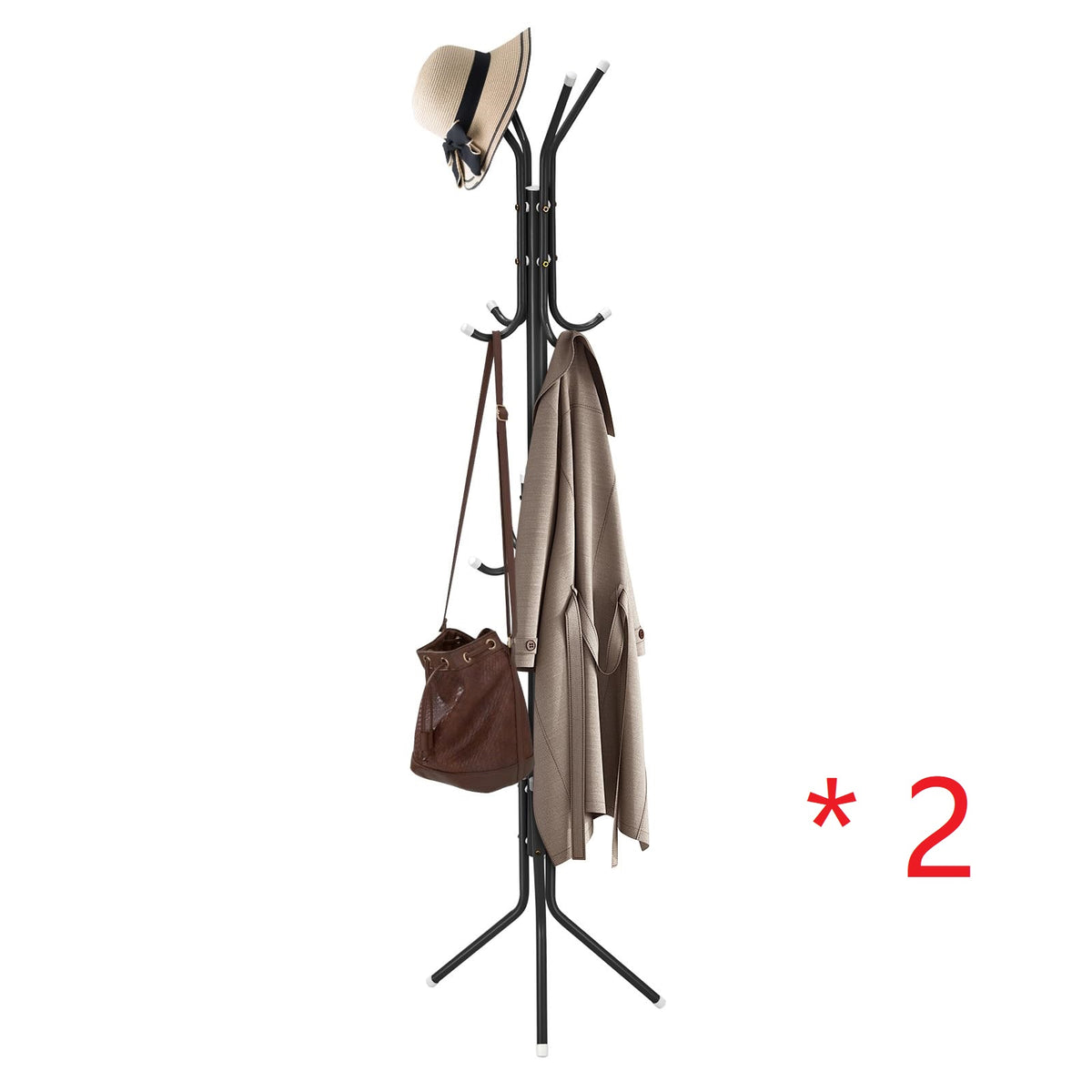 2× Garderobenständer 175 cm – je 12 Haken, Metall, Schwarz
