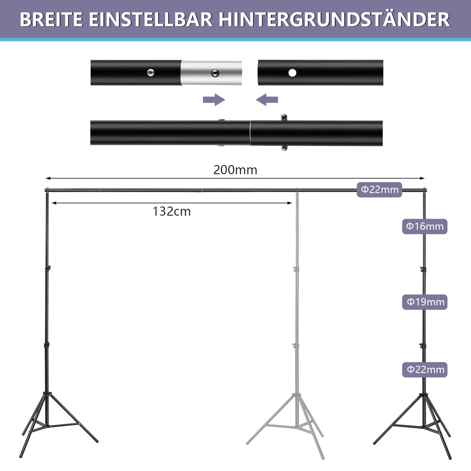 Profi Hintergrundsystem Set (2 x 2m) – Verstellbarer Fotoständer inkl. Stoff, Klemmen & Tragetasche