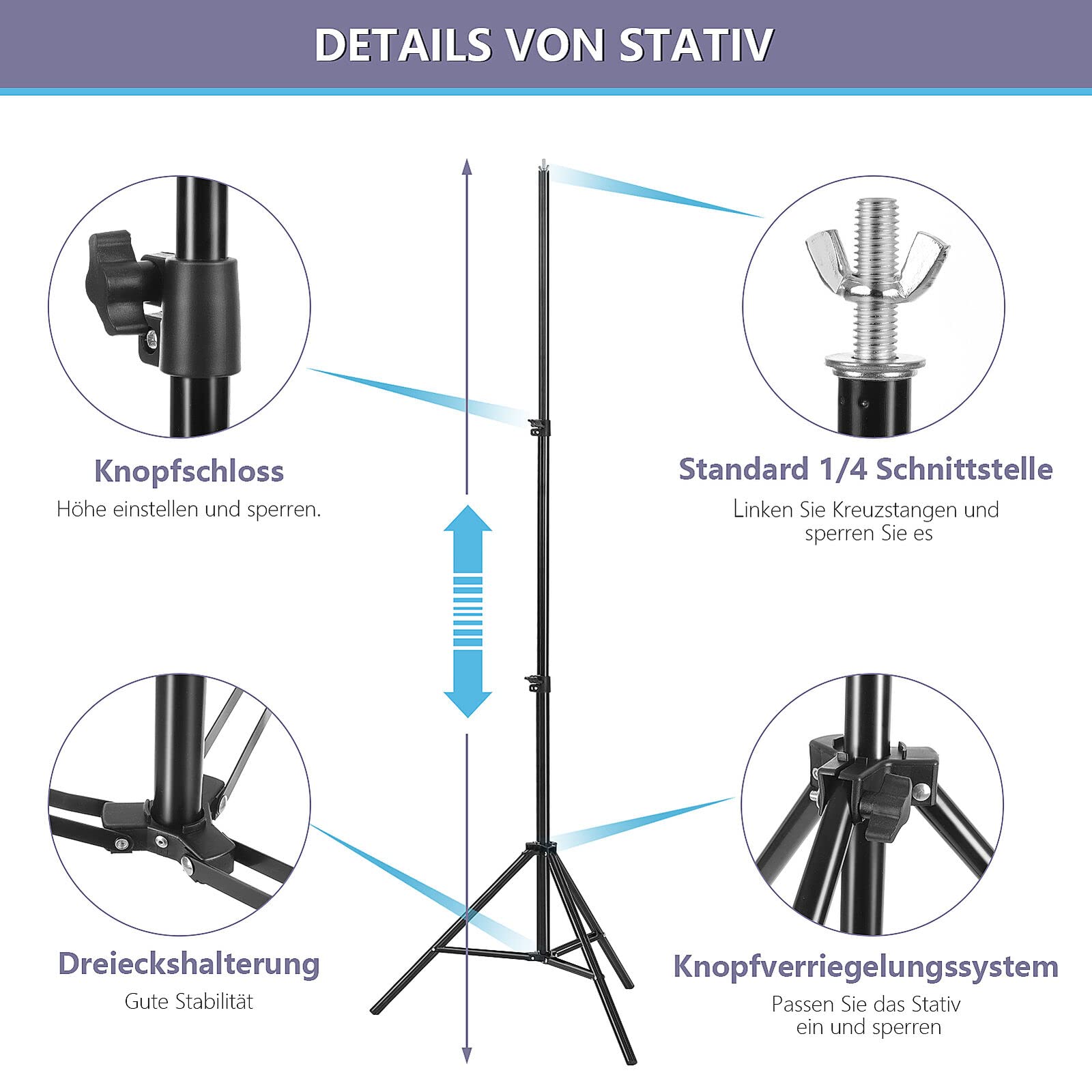 Profi Hintergrundsystem Set (2 x 2m) – Verstellbarer Fotoständer inkl. Stoff, Klemmen & Tragetasche