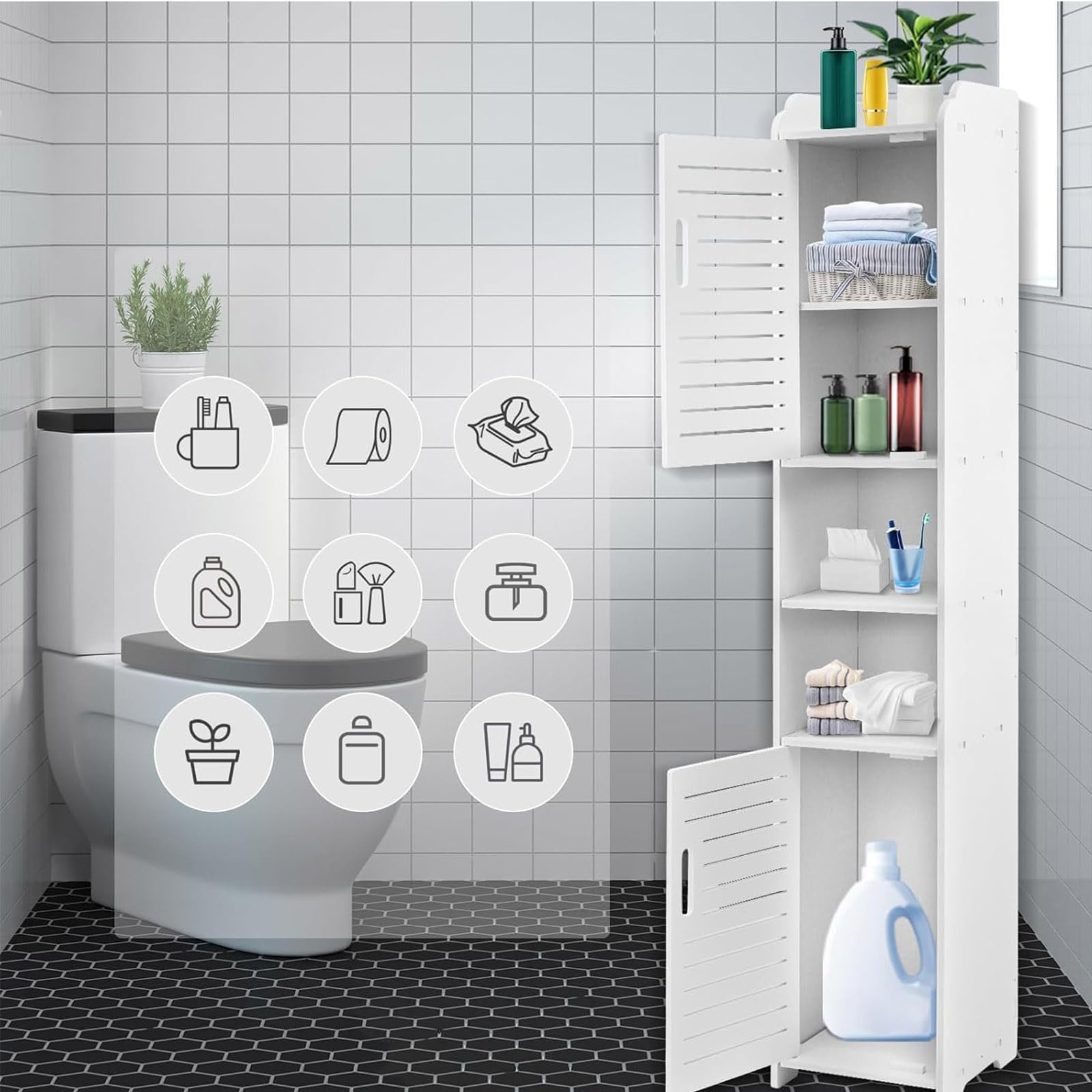 Design Nischenschrank „SlimLine“ (20x20 cm) – Wasserfester Bad-Organizer mit 5 Ebenen