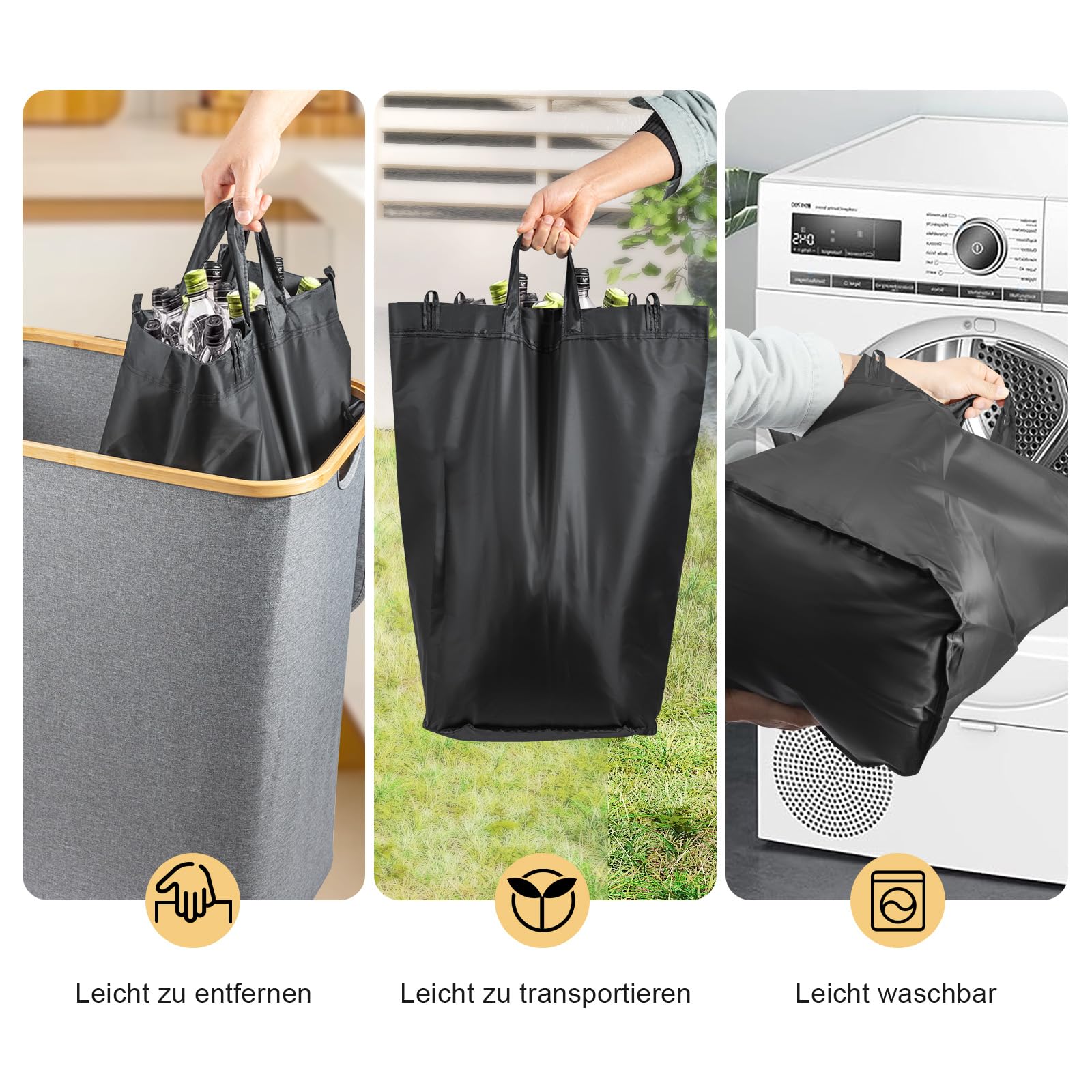 XXL Pfandflaschen-Sammelbehälter (140L) – Leergut-Organizer mit Deckel & herausnehmbarer Tasche (Grau)