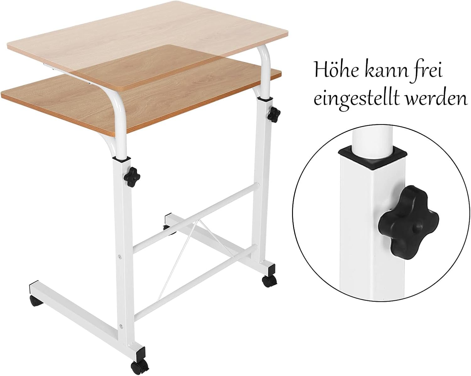 Mobiler Laptoptisch „FlexiWork“ (60x40 cm) – Höhenverstellbarer Computertisch mit Rollen (Gelbes Birnbaumholz-Dekor)