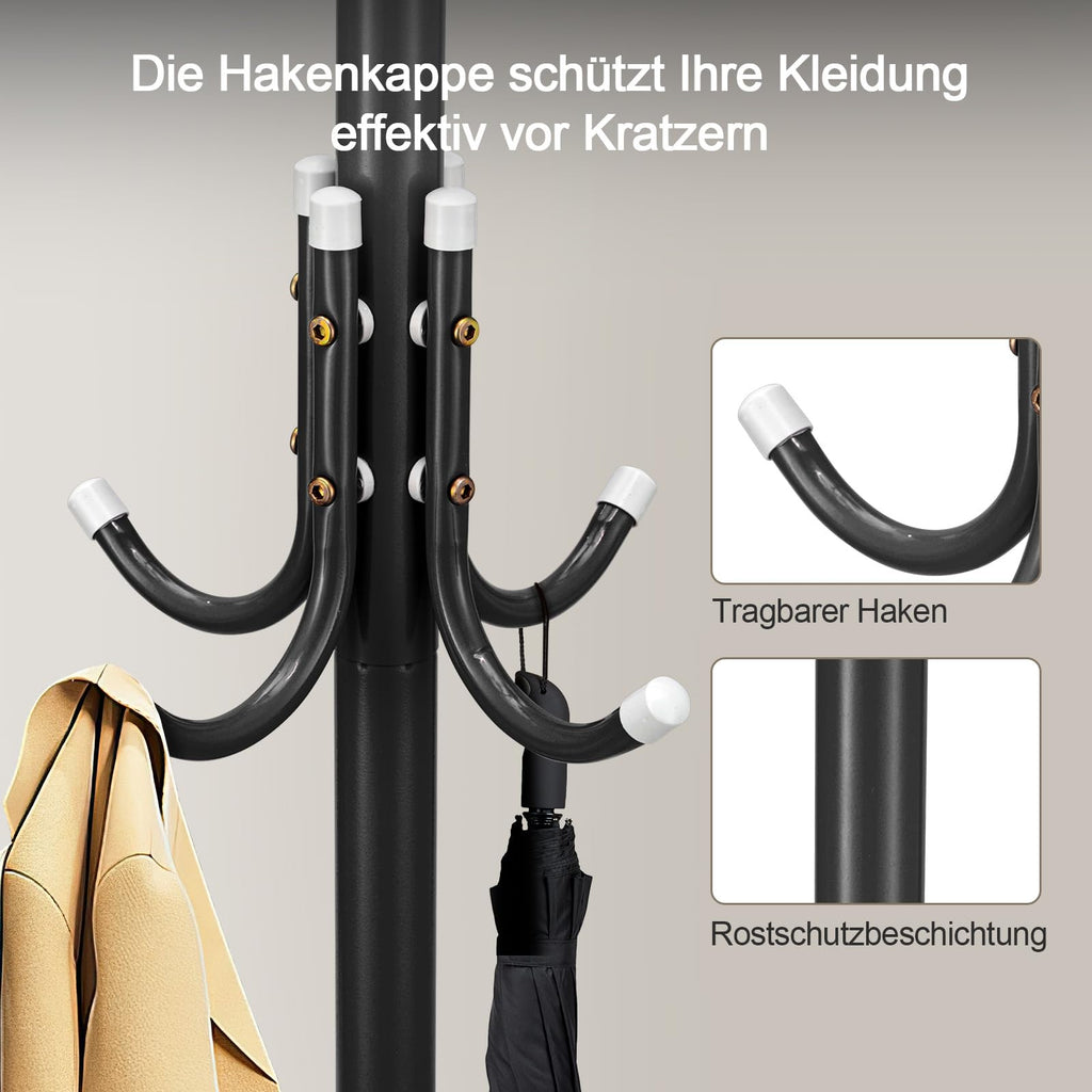Moderner Garderobenständer „TreeLife“ (175 cm) – Stabiler Metall-Kleiderständer mit 12 Haken in Matt-Schwarz