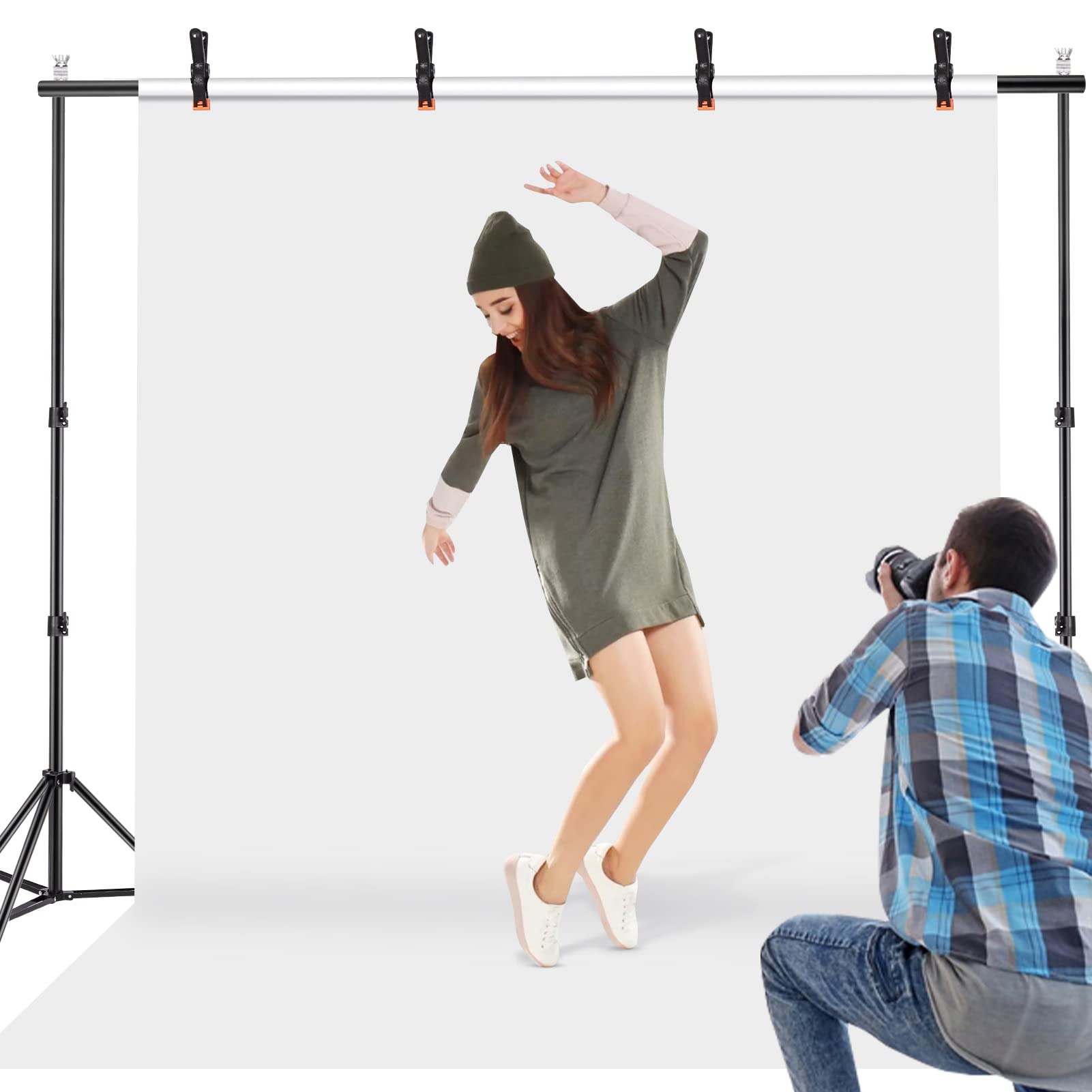 Profi Hintergrundsystem Set (2 x 2m) – Verstellbarer Fotoständer inkl. Stoff, Klemmen & Tragetasche