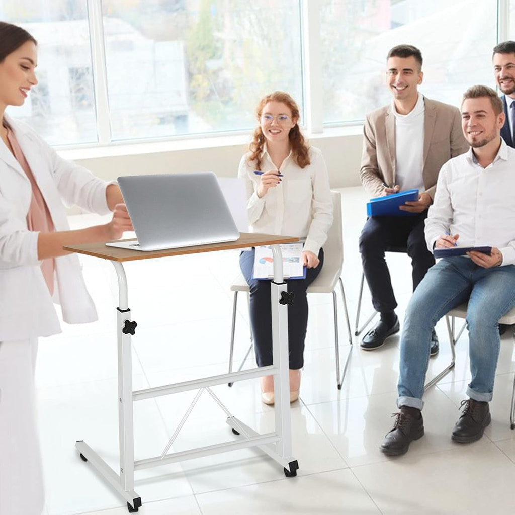 Mobiler Laptoptisch „FlexiWork“ (60x40 cm) – Höhenverstellbarer Computertisch mit Rollen (Gelbes Birnbaumholz-Dekor)