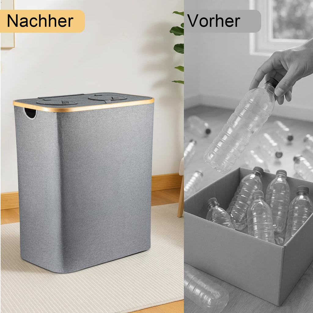 XXL Pfandflaschen-Sammelbehälter (140L) – Leergut-Organizer mit Deckel & herausnehmbarer Tasche (Grau)